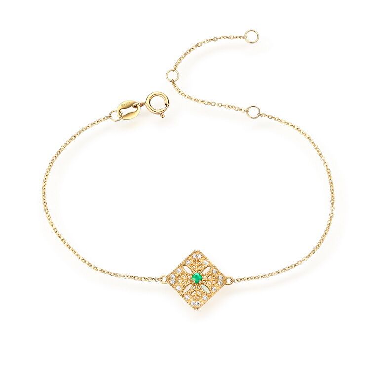 Ladies Hollow out Retro Emerald Bracelet With 14K Yellow Gold